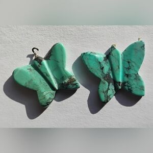 Natural Turquoise With Matrix Butterflies Set Of 2 Cabs Lapidary 23 mm L
